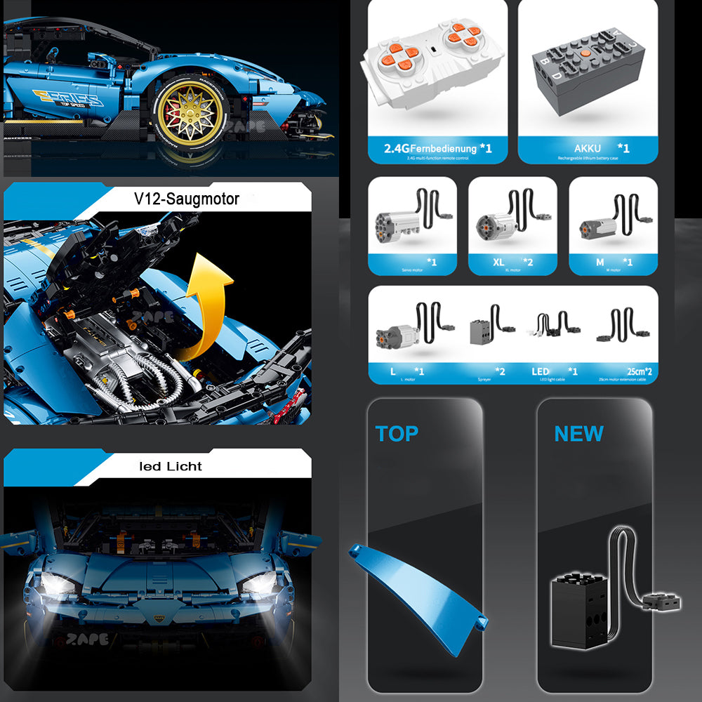 Technik Auto 1: 8 für Lamborghini Aventador SVJ Supercar, Technik Auto mit 5 Motoren Technik Auto Bausatz MOC Auto KIemmbausteine für Lambo SVJ Technik Auto