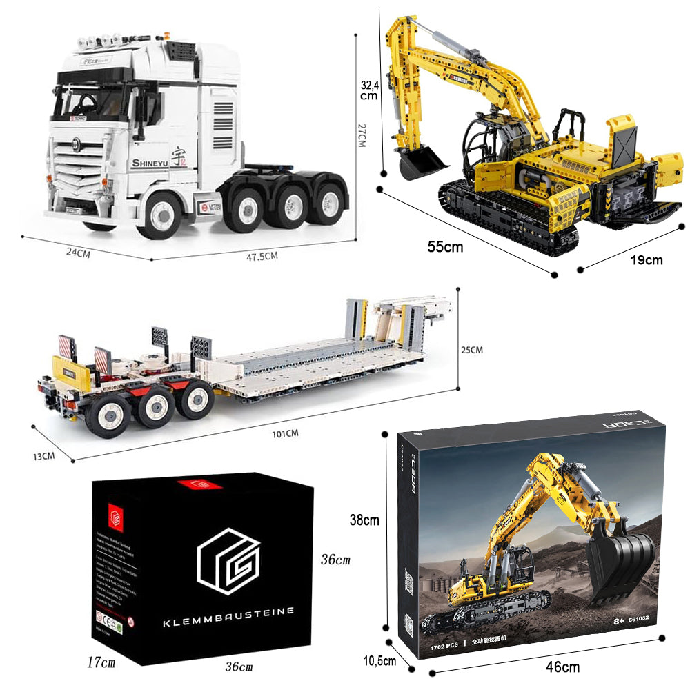 Technik LKW mit Technik Bagger Technik Anhänger, 8894 Teile Technik Truck mit Anhänger, Bagger Modellbau mit 11 Motoren Bauset Kompatibel mit Lego Technik LKW