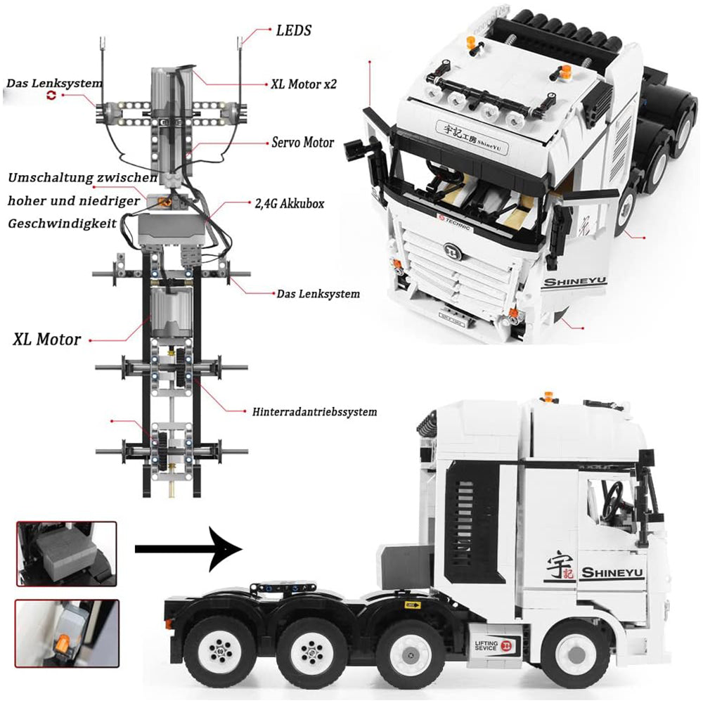 Technik LKW mit Technik Bagger Technik Anhänger, 6180 Teile Technik Truck mit Anhänger, Bagger Modellbau mit 7 Motoren Bauset Kompatibel mit Lego Technik LKW