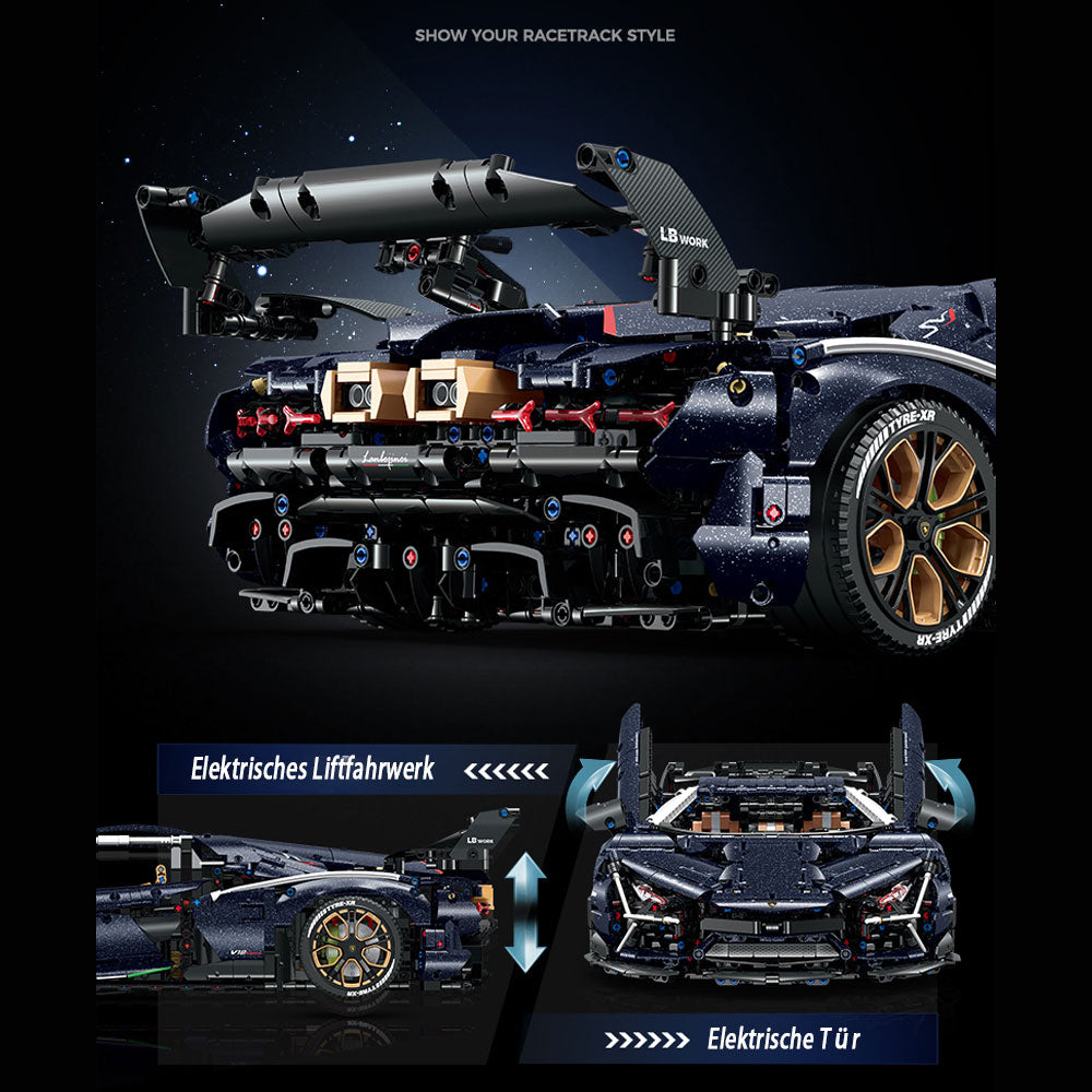 Technik Auto für Lamborghini, 4100+ Teile Technik Auto Mit 5 Motor TechnikSportwagen Modellbau Custom Bausteine Kompatibel mit Technik Auto, 10624