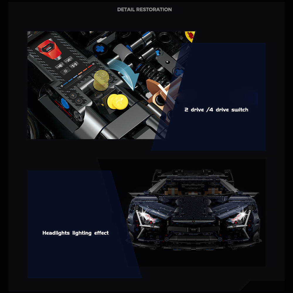 Technik Auto für Lamborghini, 4100+ Teile Technik Auto Mit 5 Motor TechnikSportwagen Modellbau Custom Bausteine Kompatibel mit Technik Auto, 10624