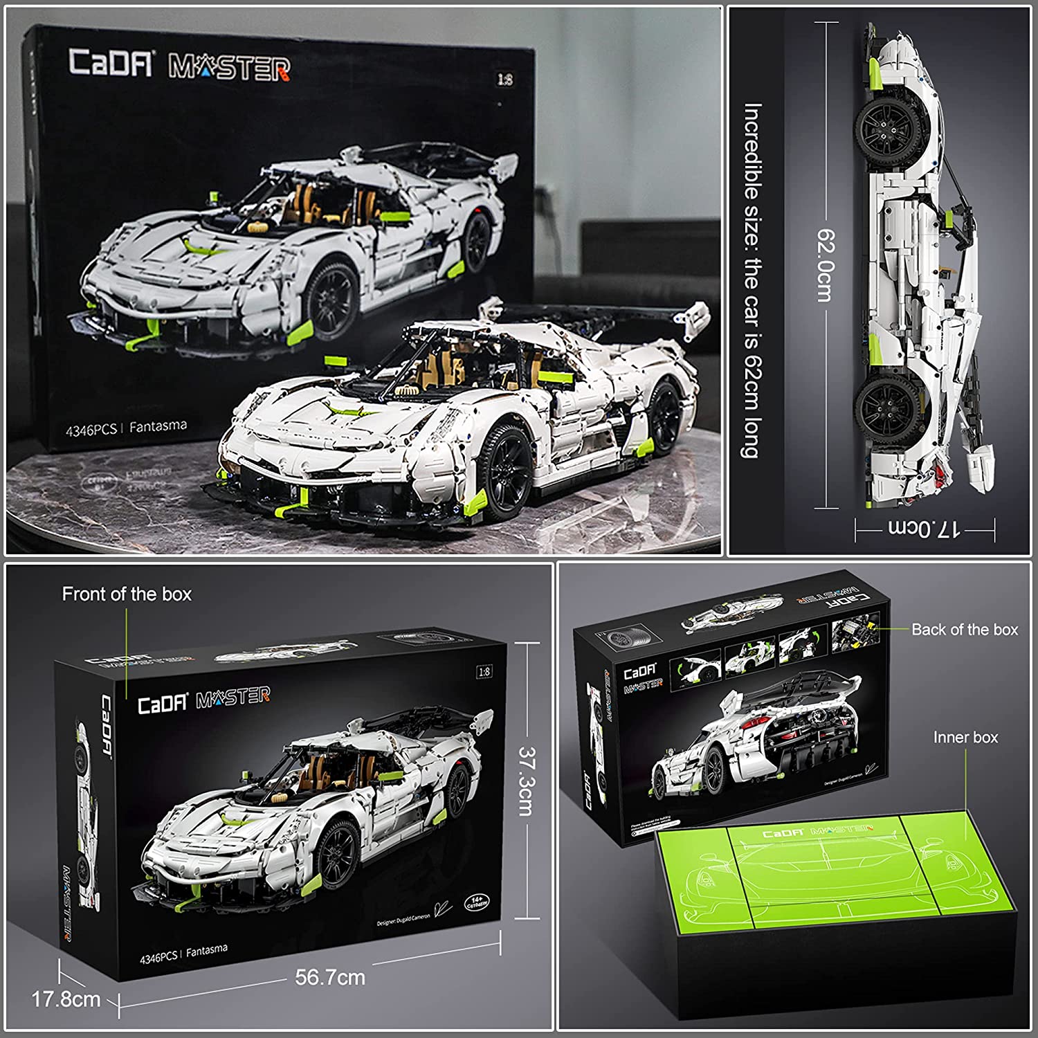 CaDA Master C61048W Koenigsegg Fantasma Technik Sportwagen, 1: 8 4346 Teile Technik Supercar Bausteine(Originalverpackung)