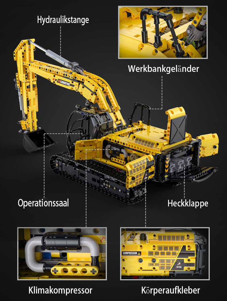 CADA C61082W Technik Bagger Ferngesteuert, 1702 Teile Technik Raupenbagger Modell mit 4 Motoren Bausatz Kompatibel mit Lego Technik