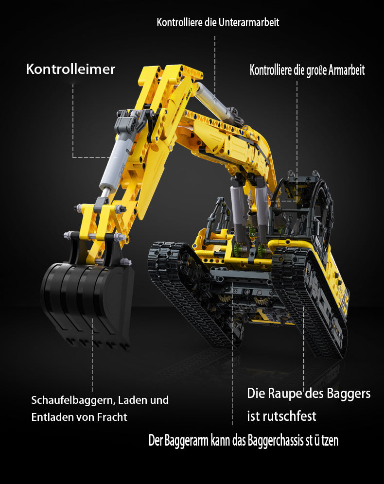 CADA C61082W Technik Bagger Ferngesteuert, 1702 Teile Technik Raupenbagger Modell mit 4 Motoren Bausatz Kompatibel mit Lego Technik