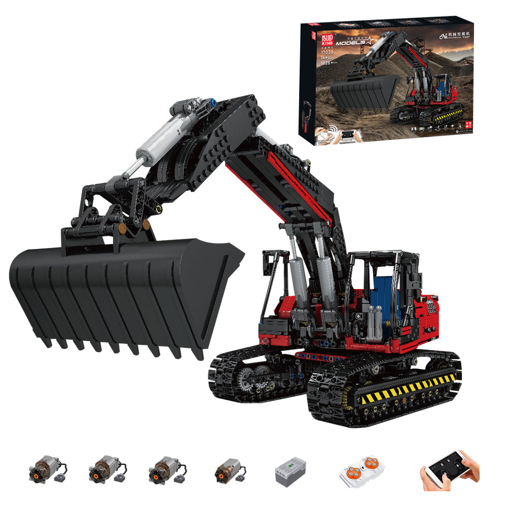 Technik Raupenbagger Modell, 1828 Teile Technik Bagger Ferngesteuert Mit Motor, Technic Bagger Modellbau Klemmbausteine Kompatibel mit Lego Technik