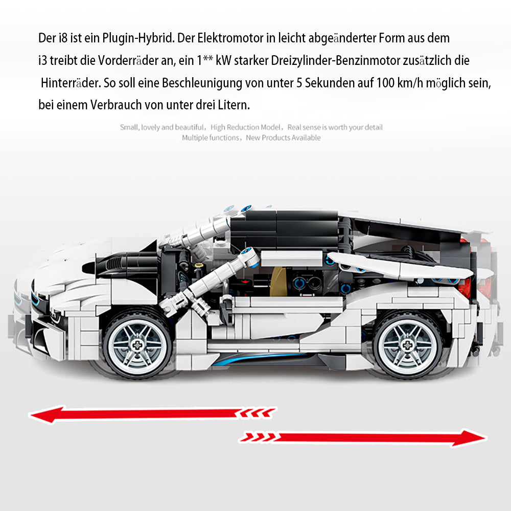 Technik Auto für BMW i8, 625 Teile Technik Supercar Technik Sportwagen Modell Bausatz Kompatibel mit Lego Technik Auto