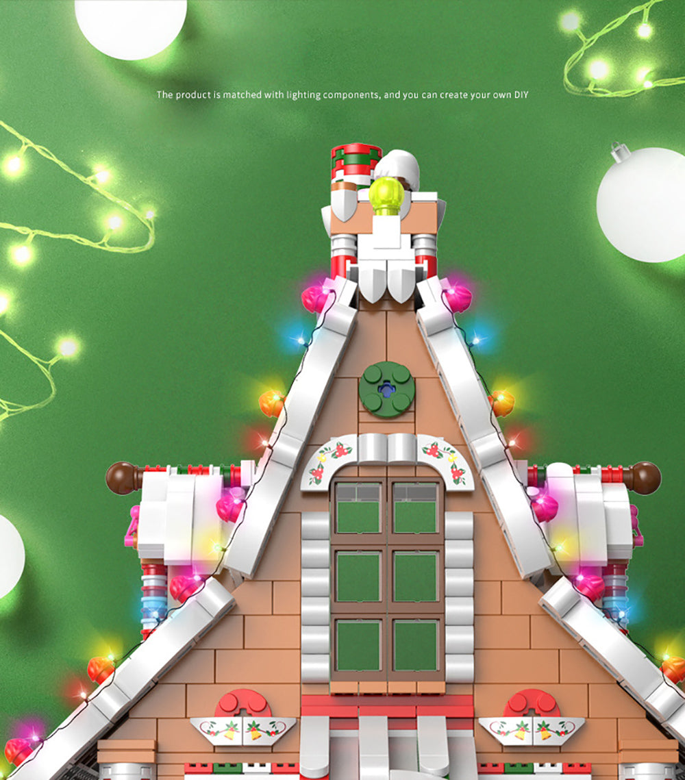 Creative Weihnachten Haus Lebkuchenhaus 4 in 1 Modell Bauset, Weihnachtsmann, Lebkuchenhaus, Rentierwagen, Schloss mit Weihnachten Haus mit LEDs Bausatz Kompatibel mit Lego Weihnachten