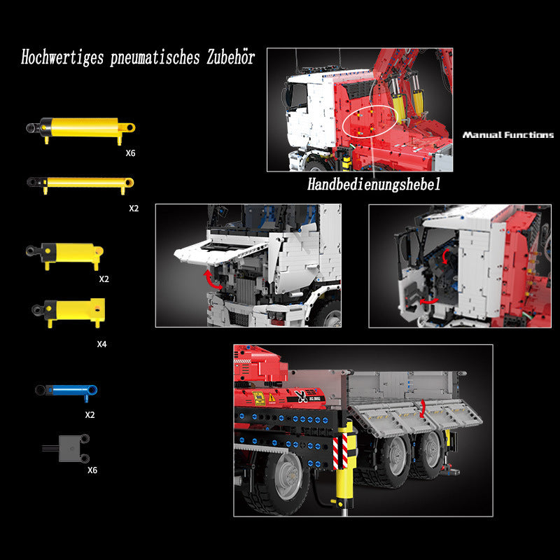 Technik LKW Mit Kran 19002, Technik LKW Ferngesteuert Modell, Technik Kranwagen Ferngesteuert mit 11 Motoren, Technik pneumatik LKW Bauset Kompatibel mit Lego Technik