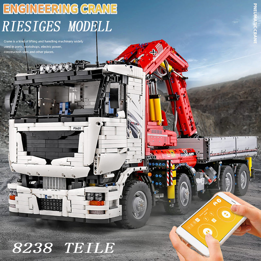 Technik LKW Mit Kran 19002, Technik LKW Ferngesteuert Modell, Technik Kranwagen Ferngesteuert mit 11 Motoren, Technik pneumatik LKW Bauset Kompatibel mit Lego Technik