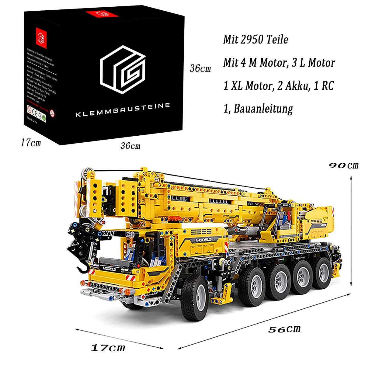 Technik Kran GMK7450, Technic Kran Ferngesteuert mit 8 Motor Bausatz, 2590 Teile Technik-Modell Kompatibel mit Lego Technik Kran