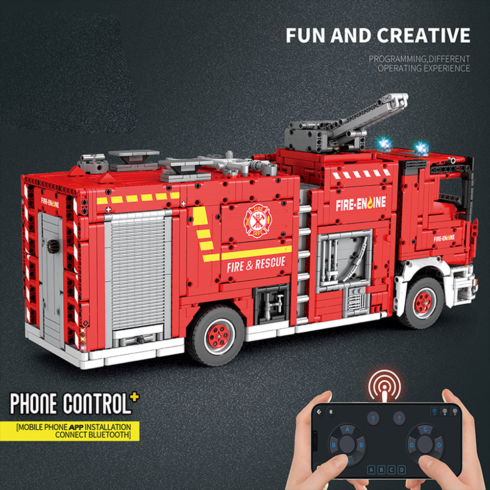 Technik Feuerwehrauto mit Wassertank 22008, Technik LKW Feuerwehr Auto Ferngesteuert Modell, 2888 Teile Technik Feuerwehr LKW Motorisierter Feuerwehrauto Kompatibel mit Lego Technik