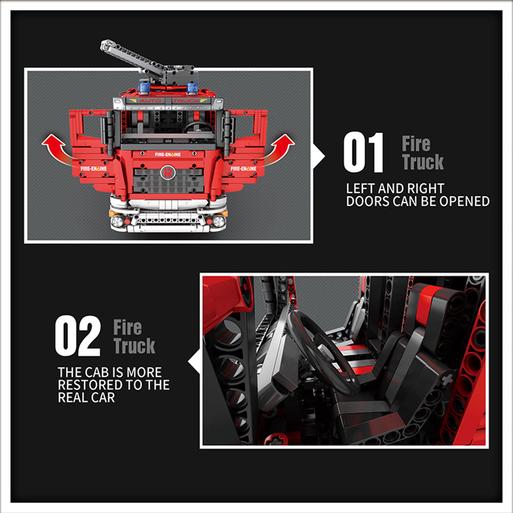 Technik Feuerwehrauto mit Wassertank 22008, Technik LKW Feuerwehr Auto Ferngesteuert Modell, 2888 Teile Technik Feuerwehr LKW Motorisierter Feuerwehrauto Kompatibel mit Lego Technik