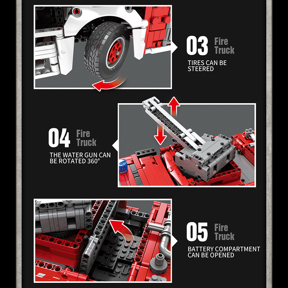 Technik Feuerwehrauto mit Wassertank 22008, Technik LKW Feuerwehr Auto Ferngesteuert Modell, 2888 Teile Technik Feuerwehr LKW Motorisierter Feuerwehrauto Kompatibel mit Lego Technik
