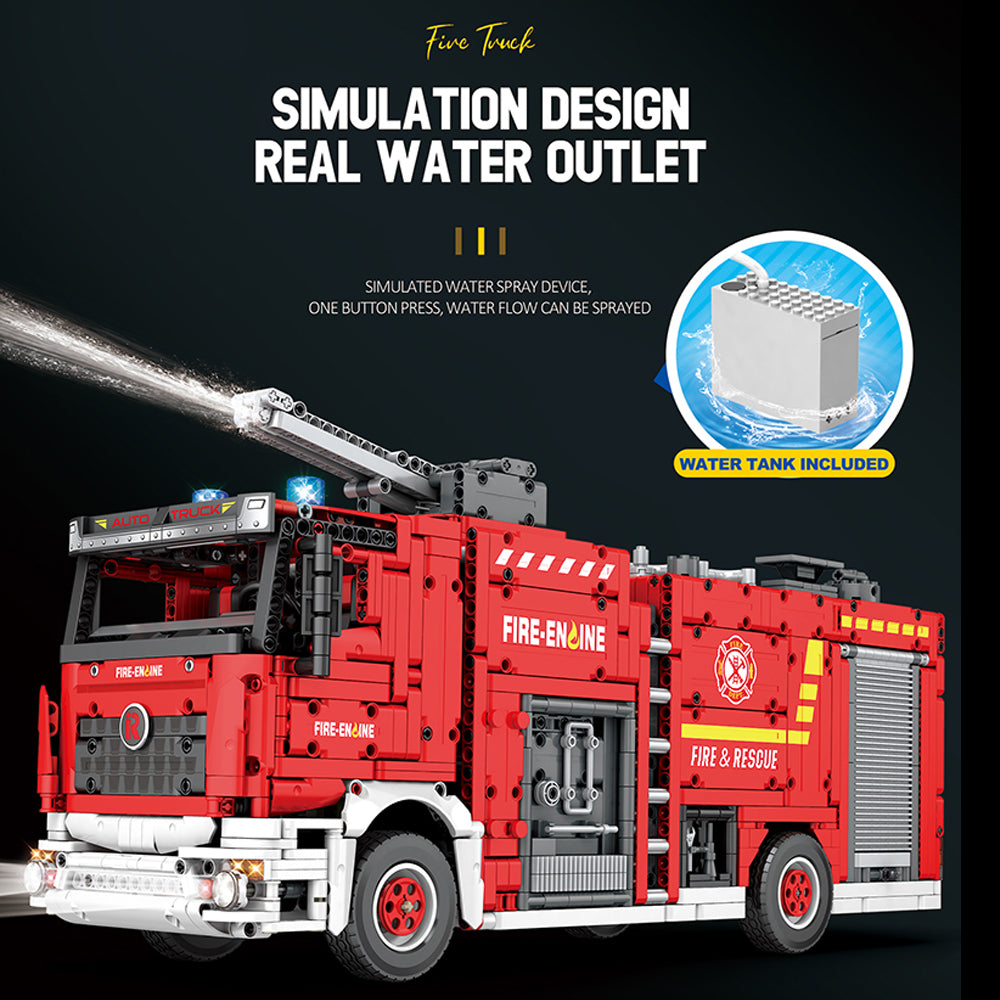 Technik Feuerwehrauto mit Wassertank 22008, Technik LKW Feuerwehr Auto Ferngesteuert Modell, 2888 Teile Technik Feuerwehr LKW Motorisierter Feuerwehrauto Kompatibel mit Lego Technik