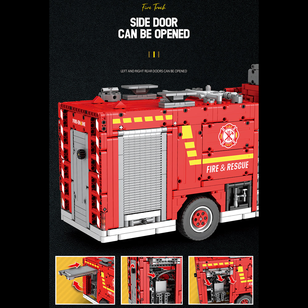 Technik Feuerwehrauto mit Wassertank 22008, Technik LKW Feuerwehr Auto Ferngesteuert Modell, 2888 Teile Technik Feuerwehr LKW Motorisierter Feuerwehrauto Kompatibel mit Lego Technik