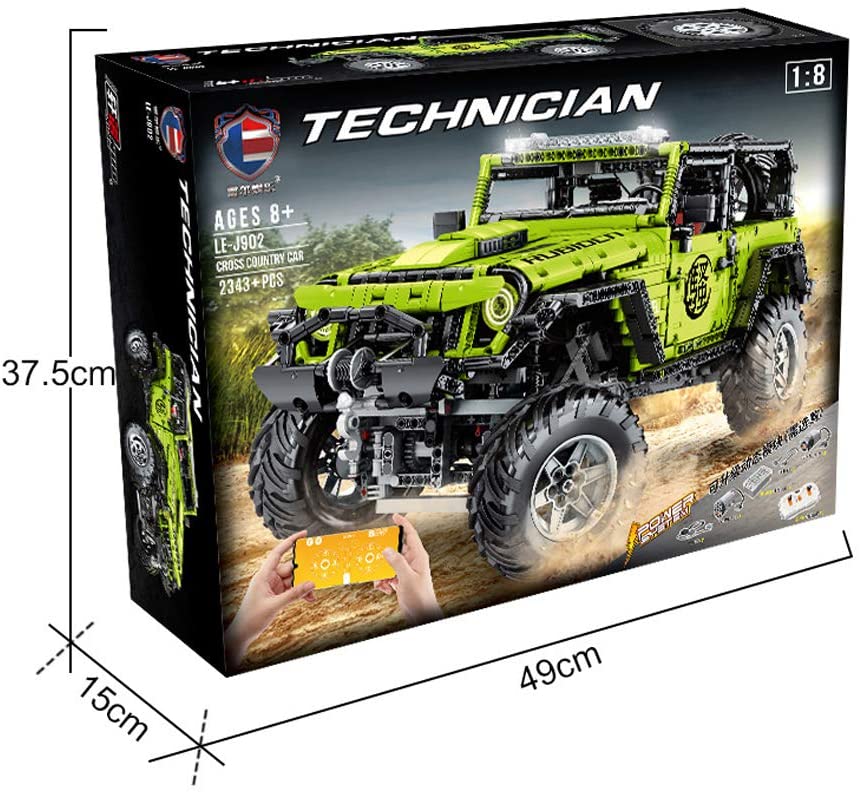 Technik Jeep Wrangler Technic Ferngesteuert Auto, 2343 Teile Technik Geländewagen mit 4 Motor, Fernbedienung und App Kontroller Bauset Kompatibel mit Lego Technik
