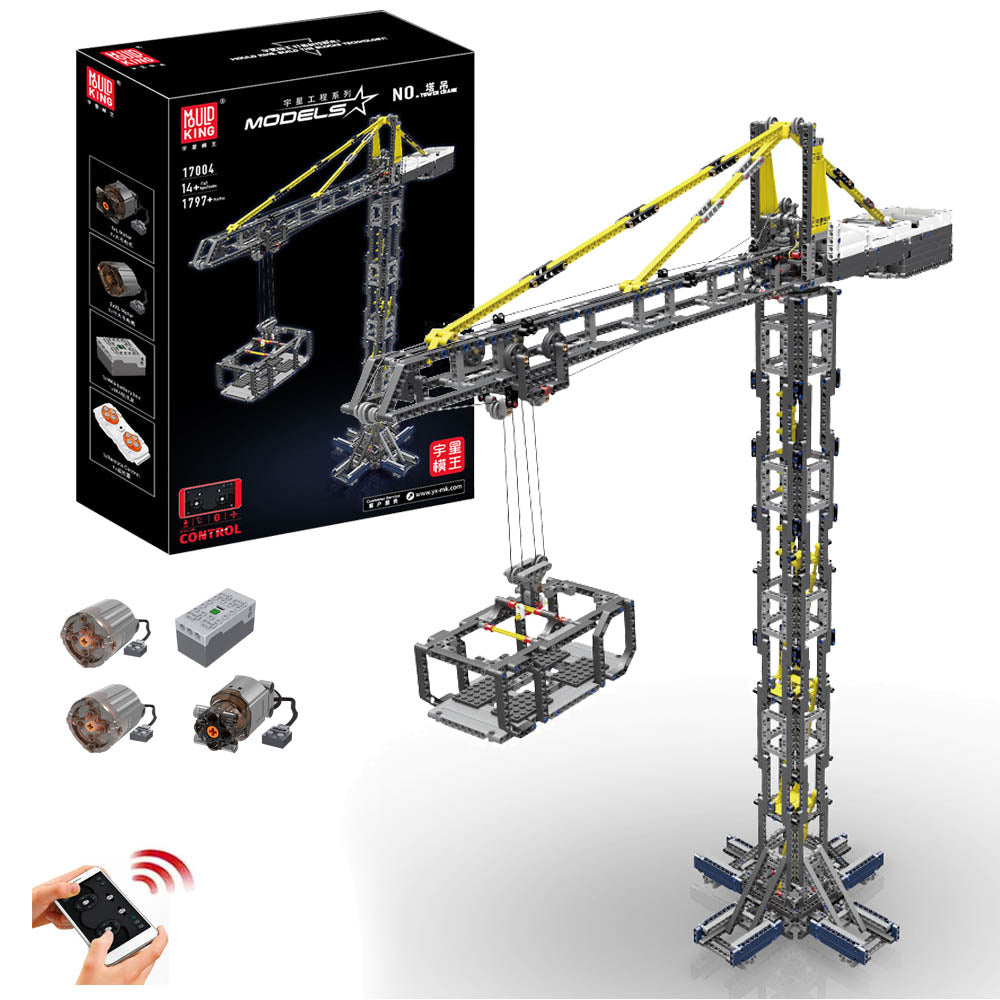 mk 17004 Technik Kran Ferngesteuert, 1797 Teile Technik Turmkran mit Motoren Modell, Technik Modell Bauset Kompatibel mit Lego Technik Turmkran