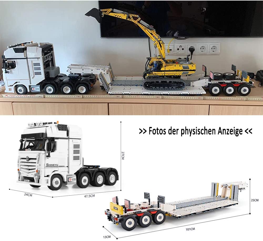 Technik Truck Technik LKW mit Anhänger, 4478 Teile Technic LKW mit 4 Motoren, Akku/Empfänger und Fernsteuerung Set Kompatibel mit Lego Technik