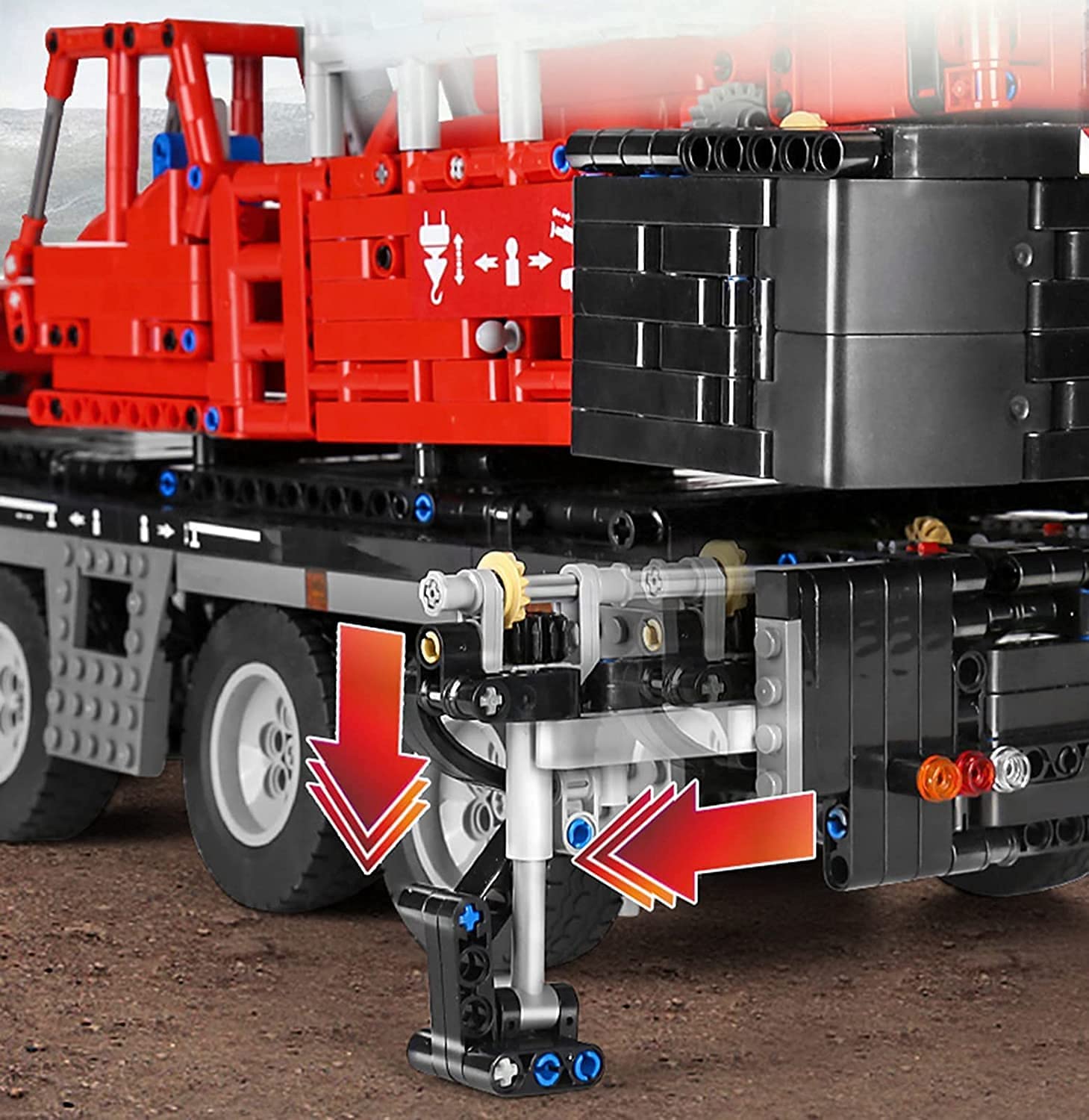 Technik LKW Kran Modell, 4460 Teile Technik Schwerlastkran Technic Ferngesteuert Kranwagen mit 5 Motor Moc Bauset Kompatibel mit Lego Technik