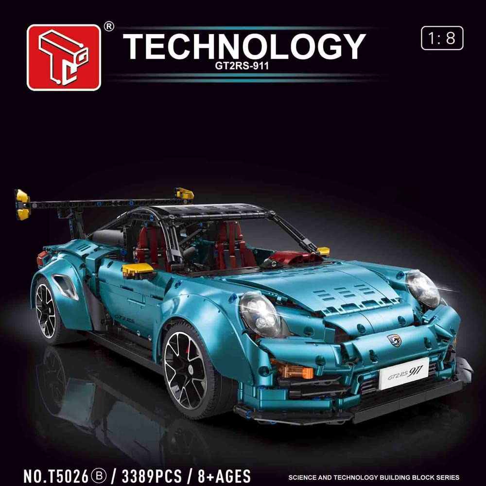 Technik Auto für Porsche 911 GT2 RS, TGL T5026 Technik Sportwagen Ferngesteuert, Technik Supercar Motorisierte Modell Custom Bausteine Kompatibel mit Lego Technik, 3XL