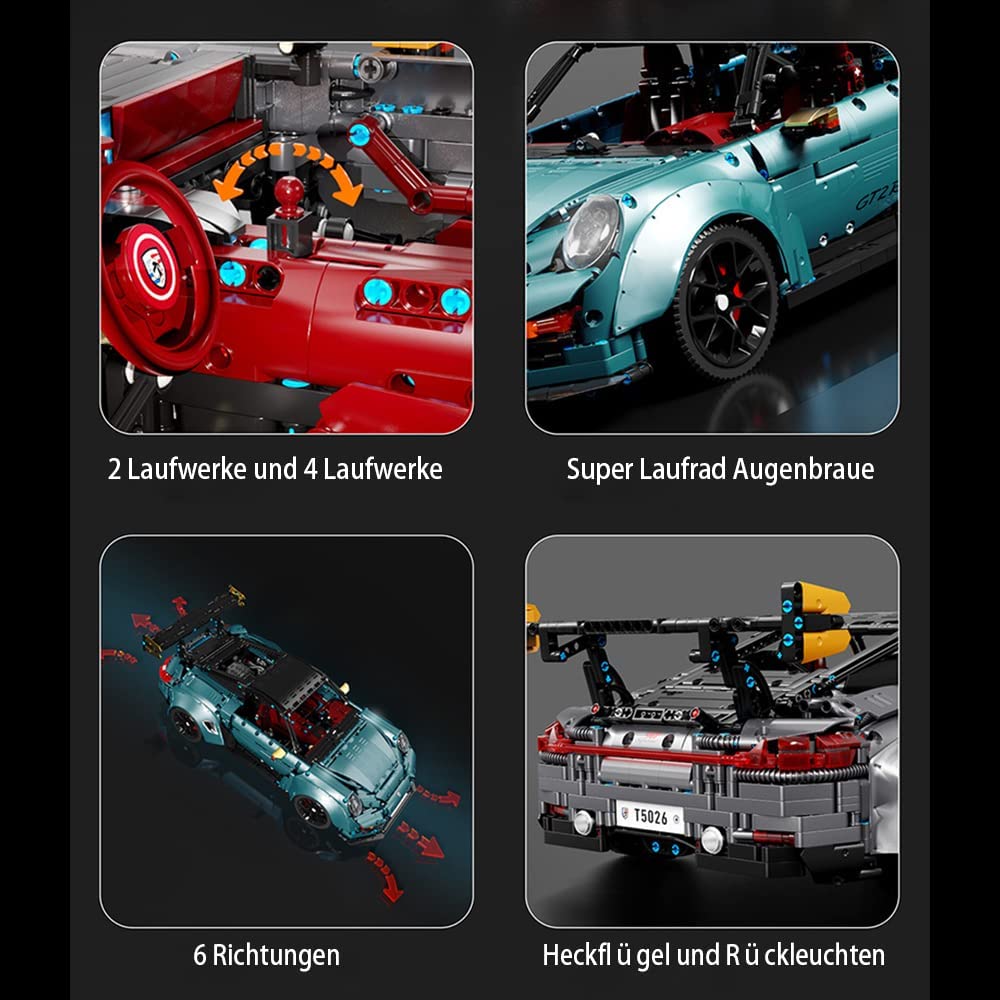 Technik Auto für Porsche 911 GT2 RS, TGL T5026 Technik Sportwagen Ferngesteuert, Technik Supercar Motorisierte Modell Custom Bausteine Kompatibel mit Lego Technik, 3XL