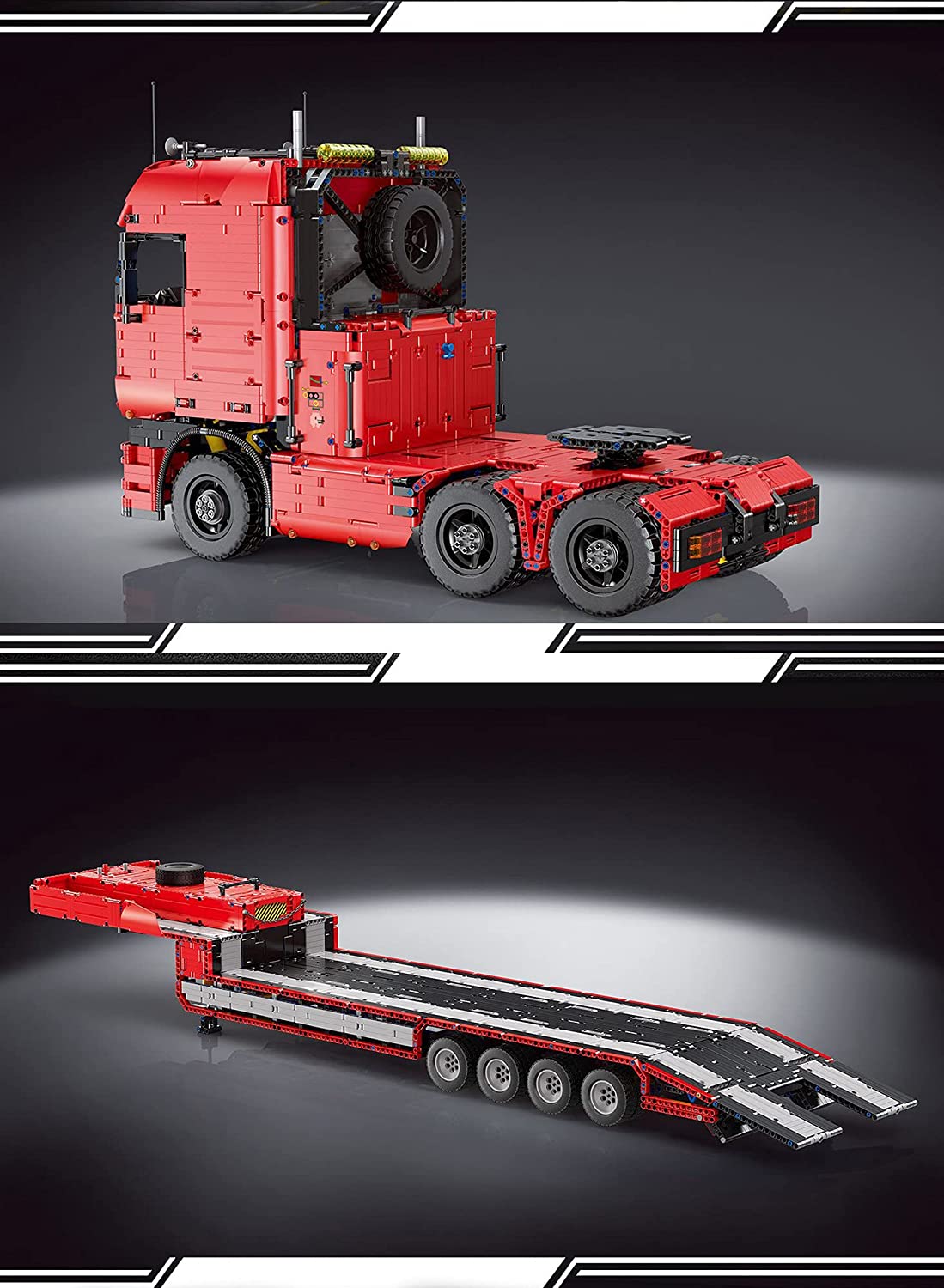 Technik LKW mit Anhänger, 8193 Teile, MK 19005 Technic Große Anhänger Modell, mit Fernbedienung und 9 Motoren, Kompatibel mit Lego