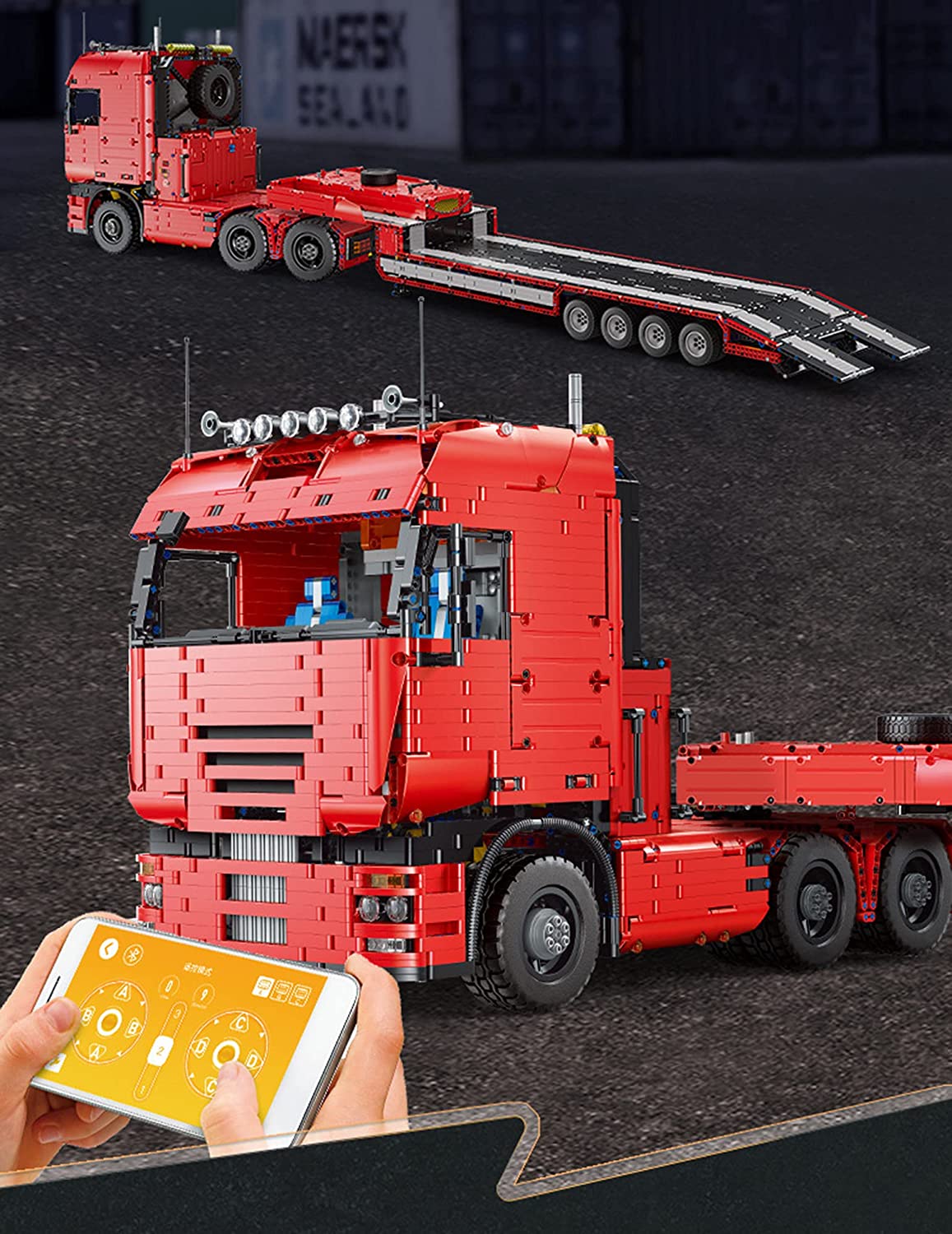 Technik LKW mit Anhänger, 8193 Teile, MK 19005 Technic Große Anhänger Modell, mit Fernbedienung und 9 Motoren, Kompatibel mit Lego