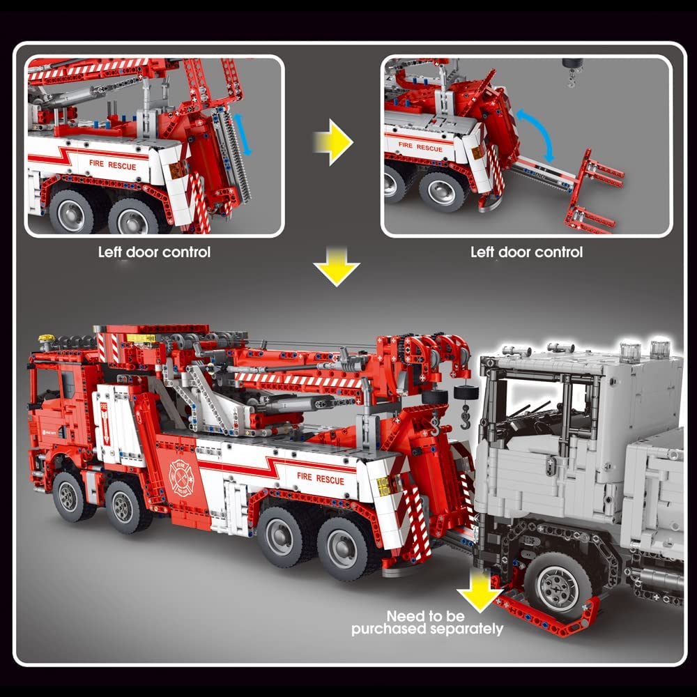 Technik LKW Feuerwehrauto Modell, 4883 Teile Technik Feuerwehr LKW mit Kran, 7 Motoren Bauset Kompatibel mit Lego Technik (Upgrade Version)