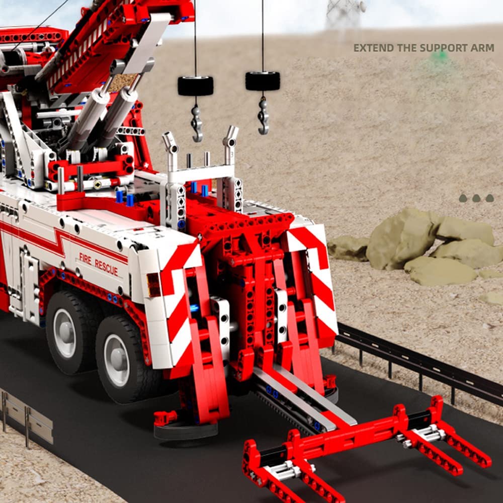 Technik LKW Feuerwehrauto Modell, 4883 Teile Technik Feuerwehr LKW mit Kran, 7 Motoren Bauset Kompatibel mit Lego Technik (Upgrade Version)