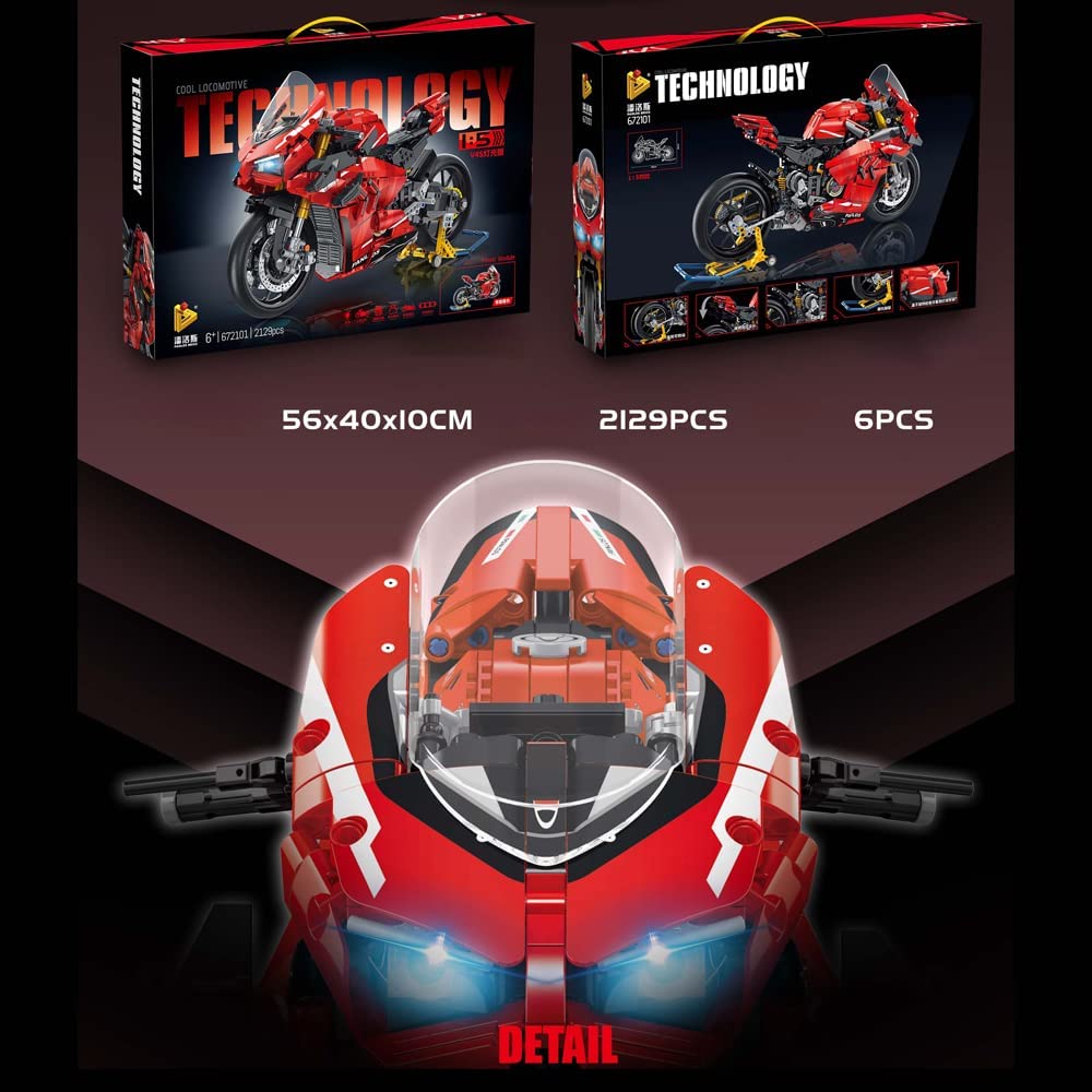 Technik Motorrad Technic Motorrad für Ducati V4 S Modell, 2129 Teile Technik Motorrad Modellbausatz Kompatibel mit Lego Technik Motorrad