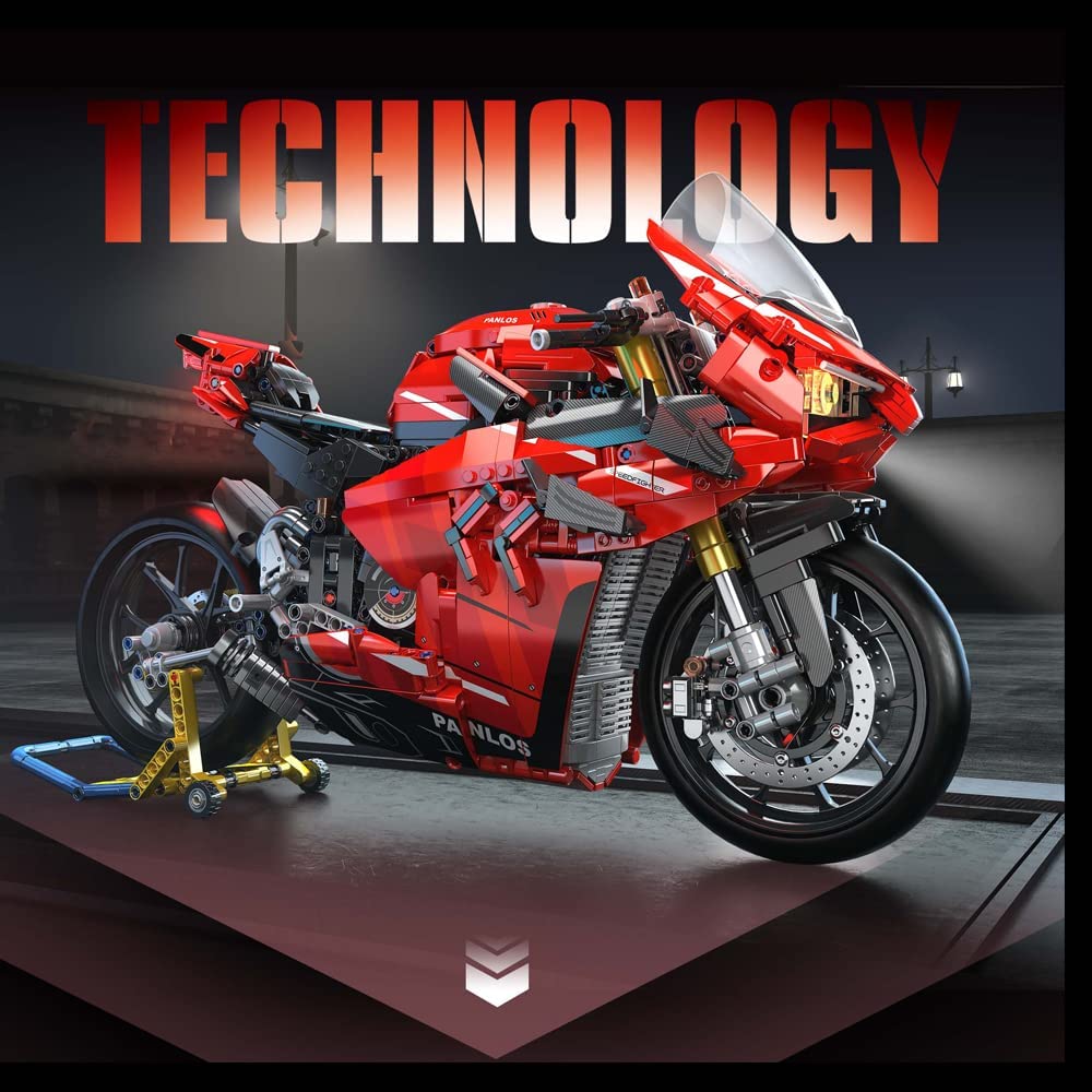 Technik Motorrad Technic Motorrad für Ducati V4 S Modell, 2129 Teile Technik Motorrad Modellbausatz Kompatibel mit Lego Technik Motorrad