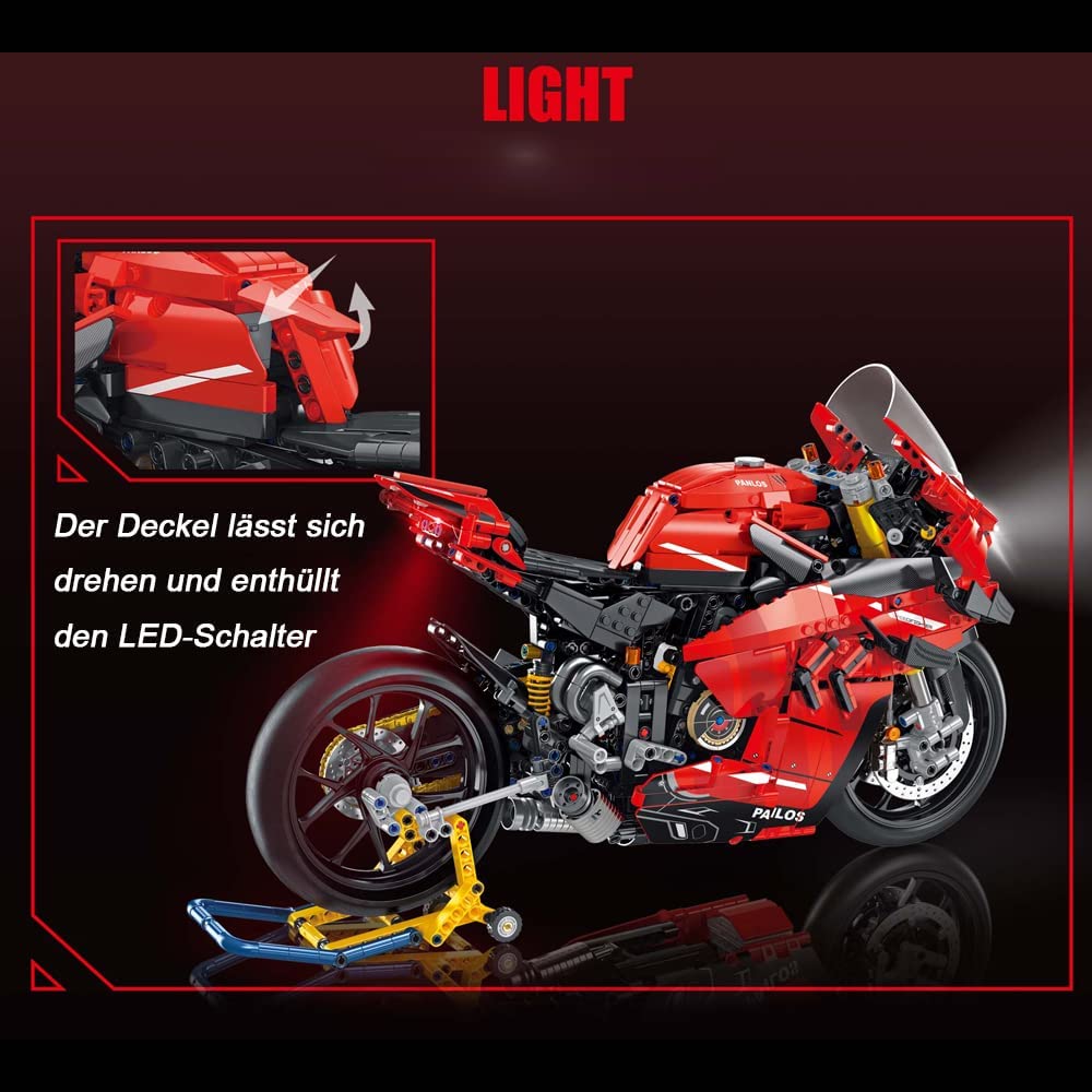 Technik Motorrad Technic Motorrad für Ducati V4 S Modell, 2129 Teile Technik Motorrad Modellbausatz Kompatibel mit Lego Technik Motorrad