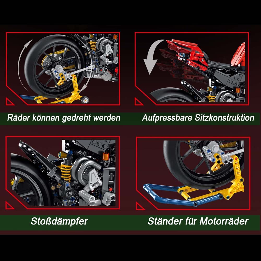 Technik Motorrad Technic Motorrad für Ducati V4 S Modell, 2129 Teile Technik Motorrad Modellbausatz Kompatibel mit Lego Technik Motorrad