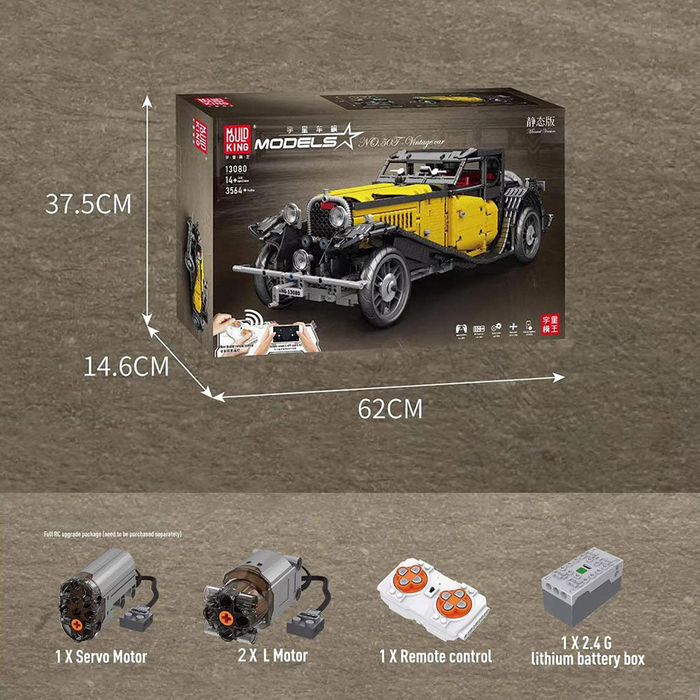 Technik Bugatti T50 Oldtimer, 3564 Teile Technik Ferngesteuert Auto mit 3 Motor, Technik Oldtimer Retro-Auto Bauset Kompatibel mit Lego Technik