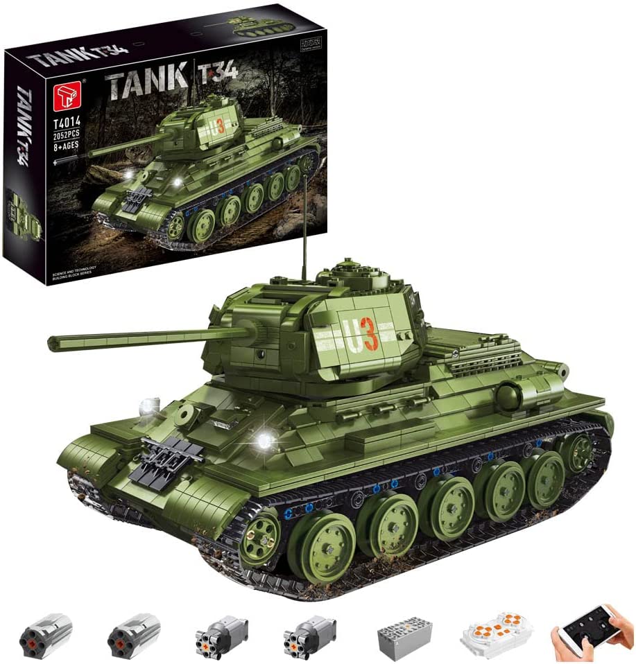 Technik Panzer T 34 Tank Modell, 2052 Teile Technik Panzer Ferngesteuert Panzer Motorisierte Modell, Custom Bausteine Kompatibel mit Lego Technik