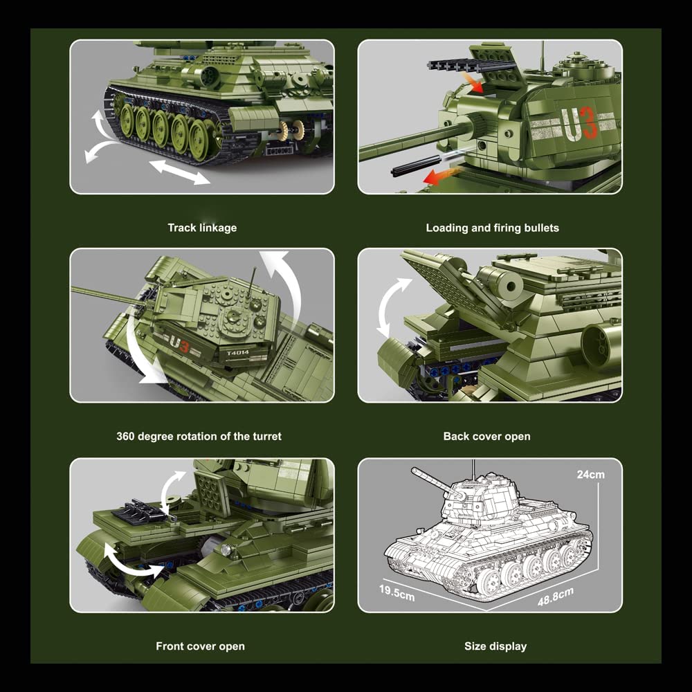 Technik Panzer T 34 Tank Modell, 2052 Teile Technik Panzer Ferngesteuert Panzer Motorisierte Modell, Custom Bausteine Kompatibel mit Lego Technik