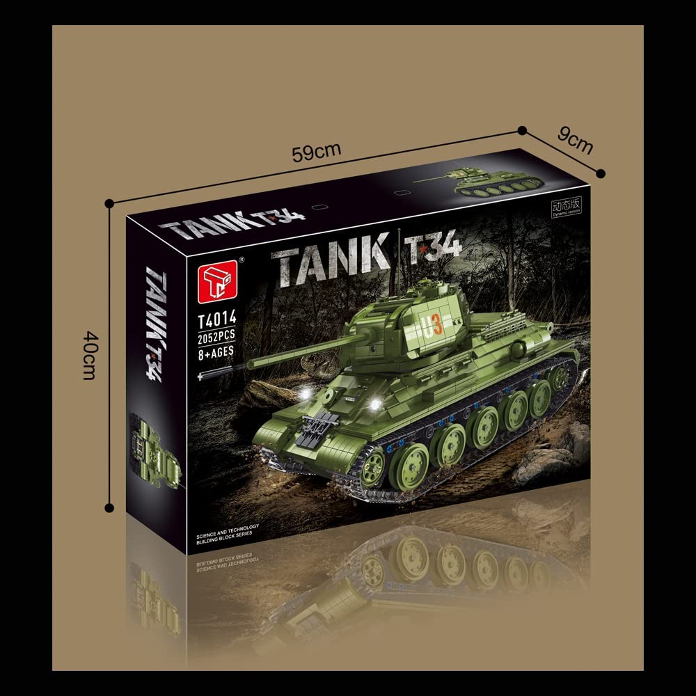 Technik Panzer T 34 Tank Modell, 2052 Teile Technik Panzer Ferngesteuert Panzer Motorisierte Modell, Custom Bausteine Kompatibel mit Lego Technik
