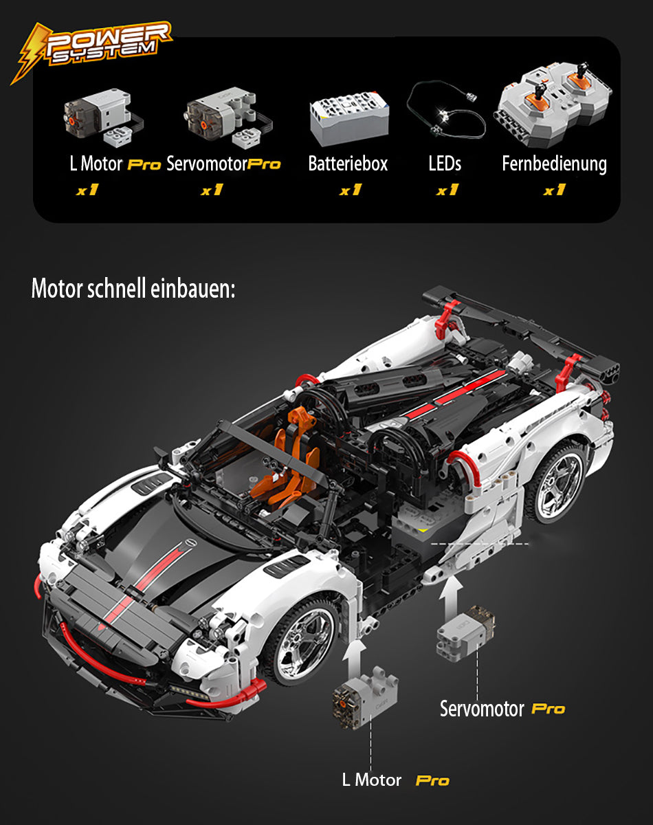 CADA Master C63002 Technik Pagani Huayra, 1812 Teile Technik Sportwagen Technic Ferngesteuert Supersportwagen mit Motor LEDs Modellbau Klemmbausteine Kompatibel mit Lego Technik