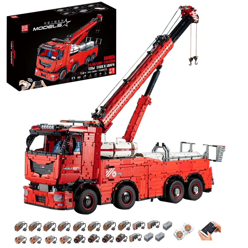 Mould King Kran LKW 19006, Technik Pneumatik LKW Ferngesteuert, 10966 Teile Technic Kranwagen Motorisierte Modell mit 19 Motoren, Custom Bausteine Kompatibel mit Lego Technik