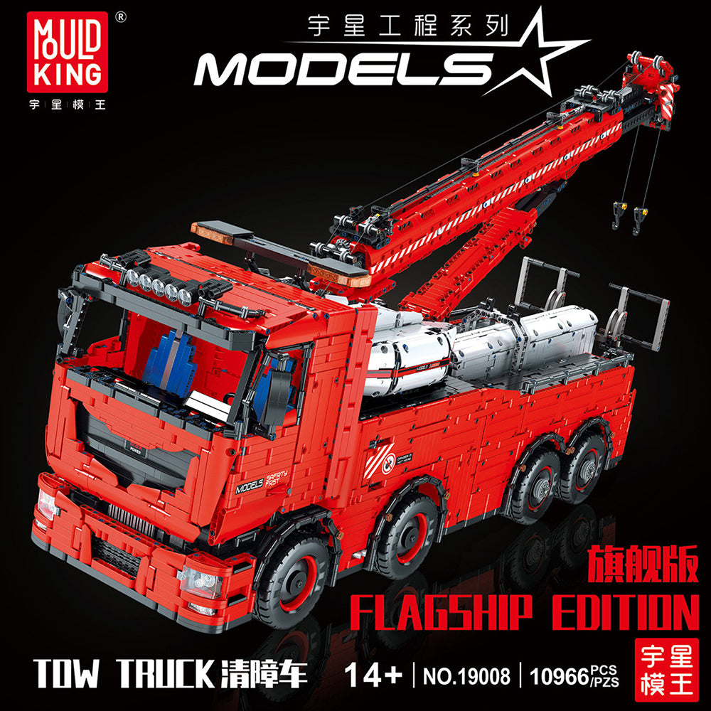 Mould King Kran LKW 19006, Technik Pneumatik LKW Ferngesteuert, 10966 Teile Technic Kranwagen Motorisierte Modell mit 19 Motoren, Custom Bausteine Kompatibel mit Lego Technik