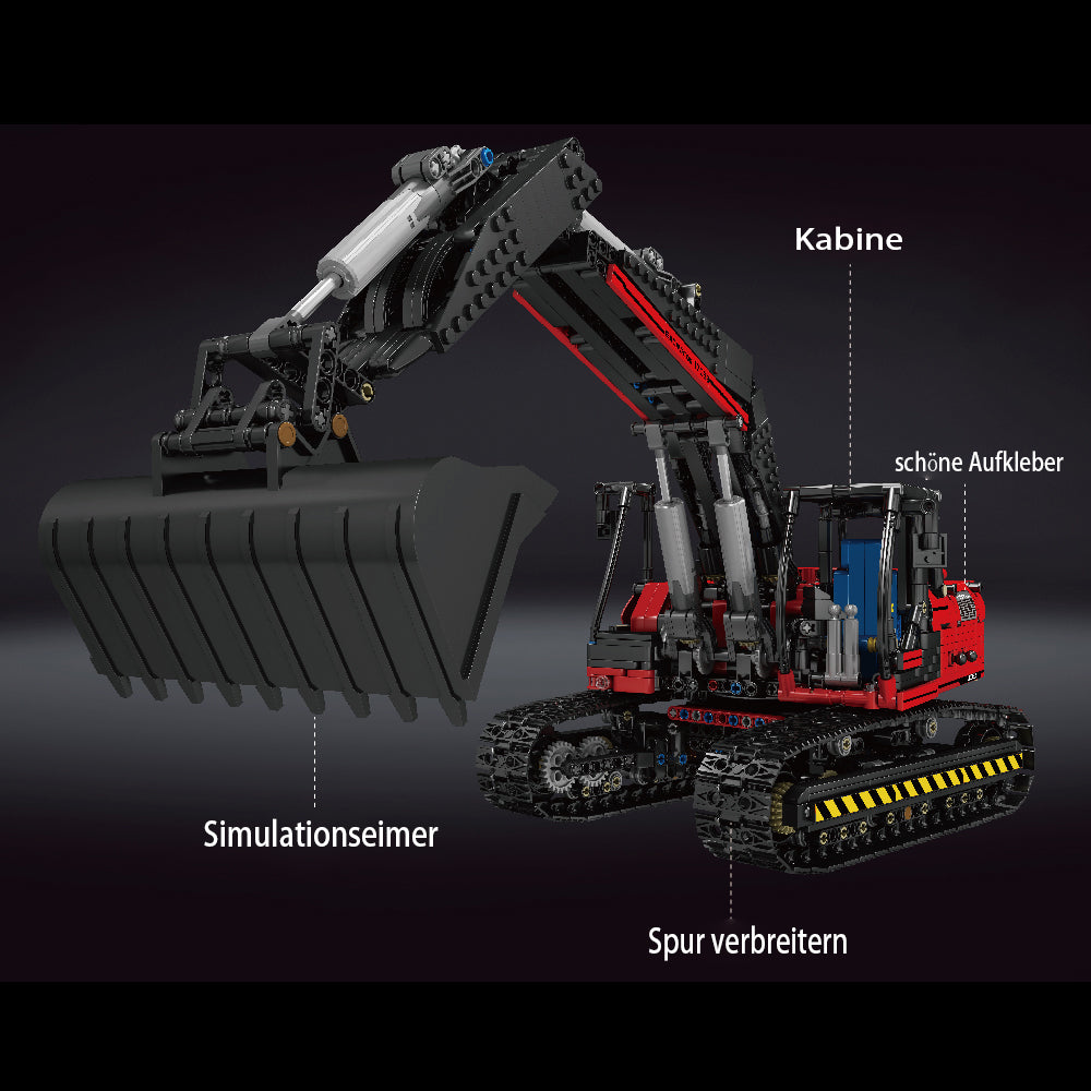 Technik Raupenbagger Modell, 1828 Teile Technik Bagger Ferngesteuert Mit Motor, Technic Bagger Modellbau Klemmbausteine Kompatibel mit Lego Technik