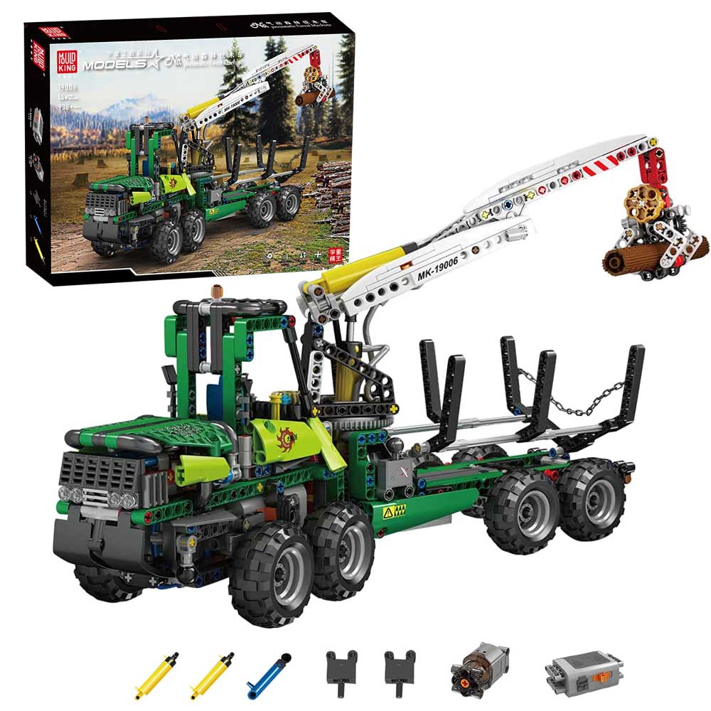 Technik Pneumatik Wald Holzen Fahrzeug, 938 Teile Technik Forstwagen mit Motor Bauset Kompatibel mit Lego Technik