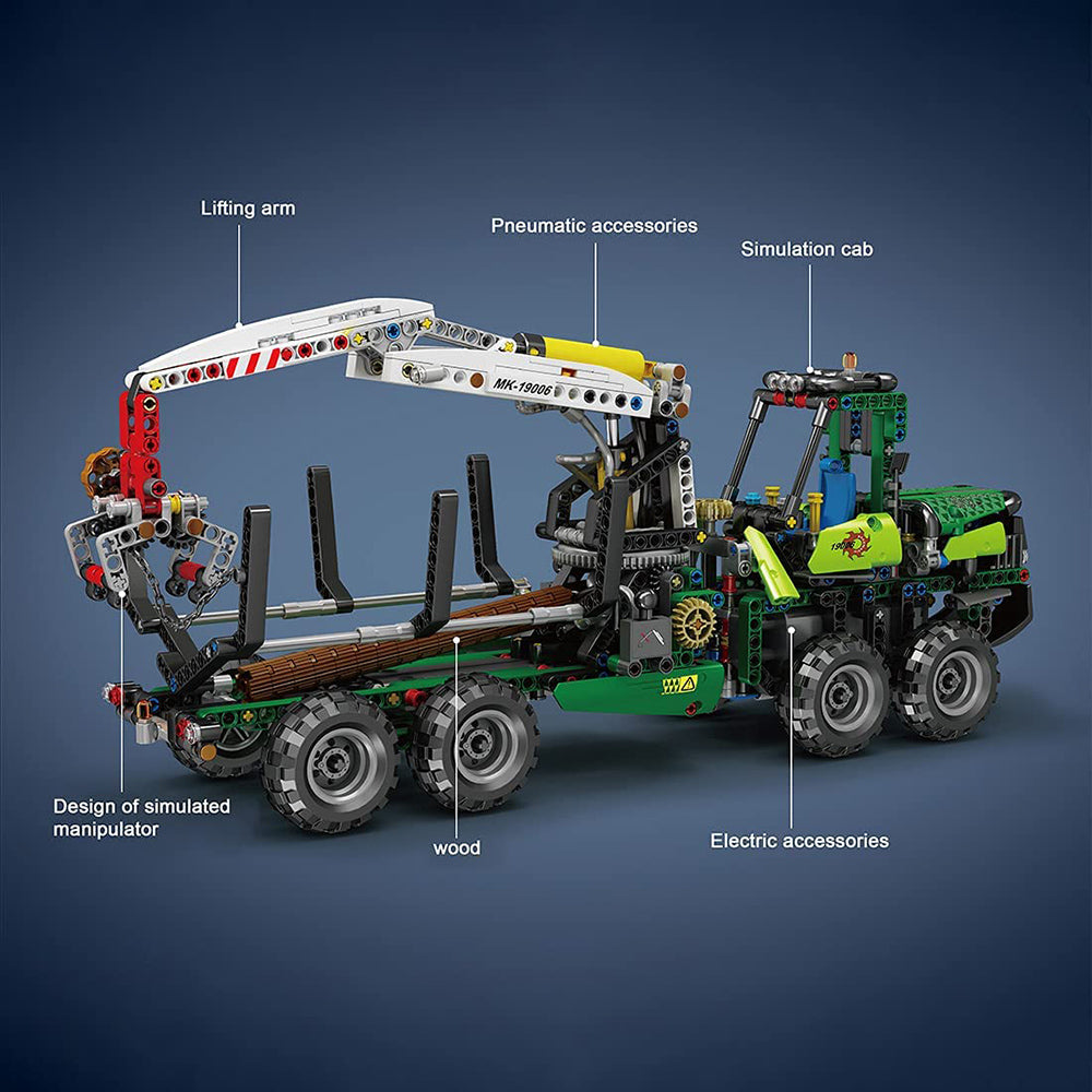 Technik Pneumatik Wald Holzen Fahrzeug, 938 Teile Technik Forstwagen mit Motor Bauset Kompatibel mit Lego Technik