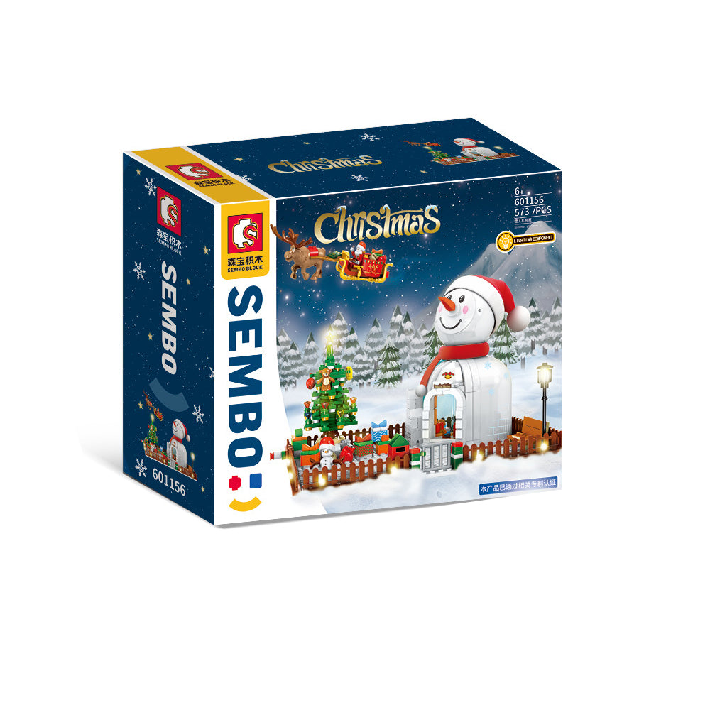 YOKES Creative Weihnachtshaus Weihnachten Schneemann Modell, 573 Teile Weihnachten 2021 Weihnachtsmann mit Schlitten LEDs Bausatz Kompatibel mit Lego Weihnachten
