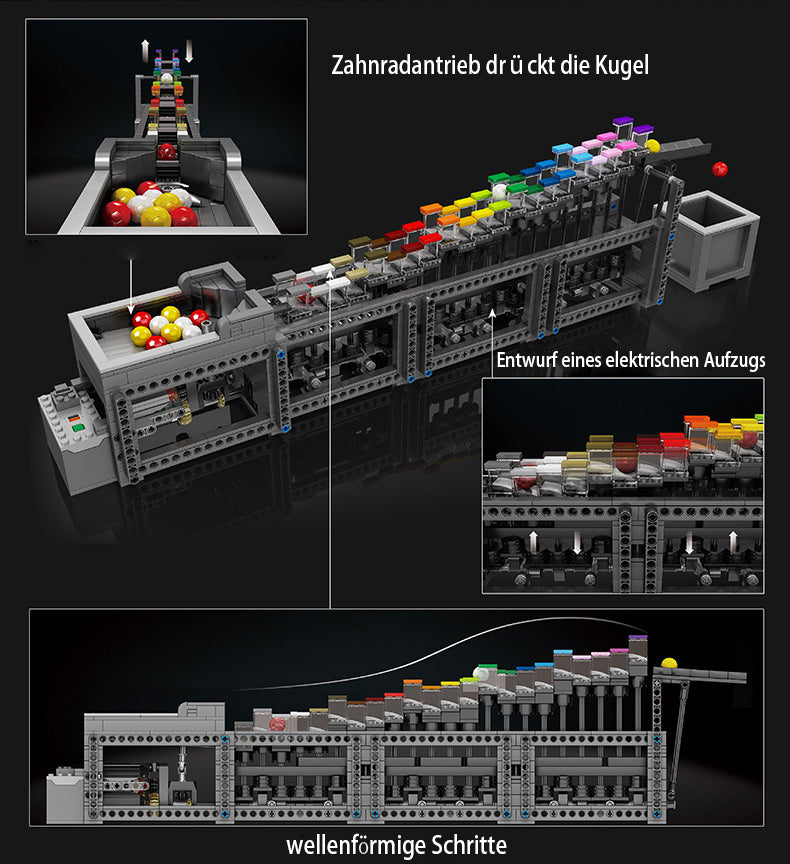Technik Regenbogen Fließstraße Fabrik, MK 26004, 1038 Teile Technic Maschine mit Motoren, Balls Bausatz Kompatibel mit Lego Technik