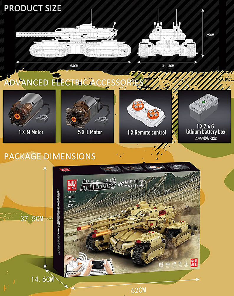 Technik Panzer, 3296 Teile Technic Militär Mammut Panzer Modell mit 6 Motor Bauset Kompatibel mit Lego Technik