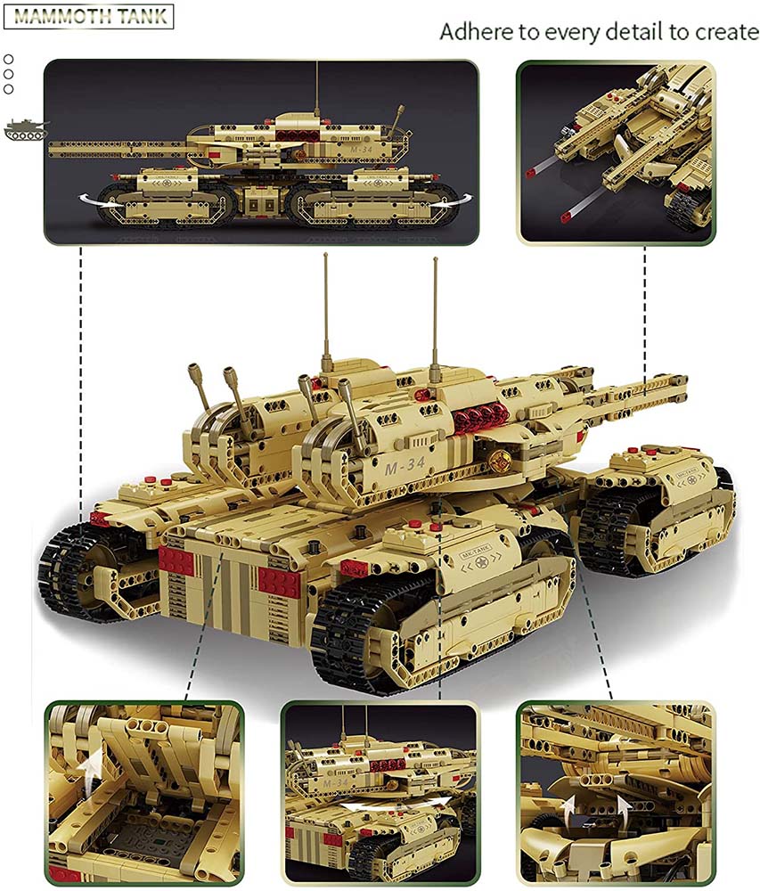 Technik Panzer, 3296 Teile Technic Militär Mammut Panzer Modell mit 6 Motor Bauset Kompatibel mit Lego Technik