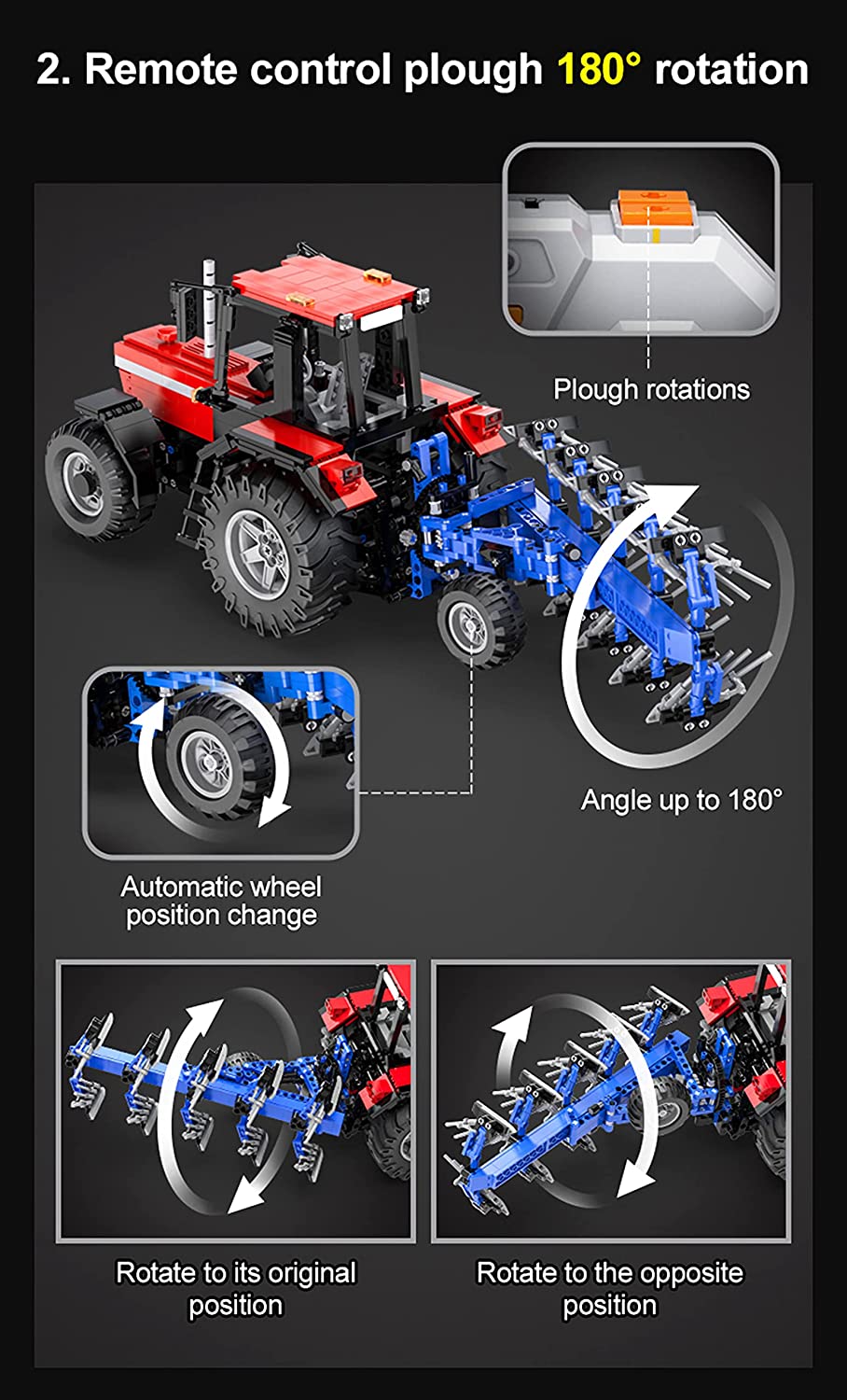 CADA C61052w Technik Traktor Ferngesteuert, 1675 Teile Technik Traktor Modell mit 4 Motoren Bausatz Kompatibel mit Lego Technik