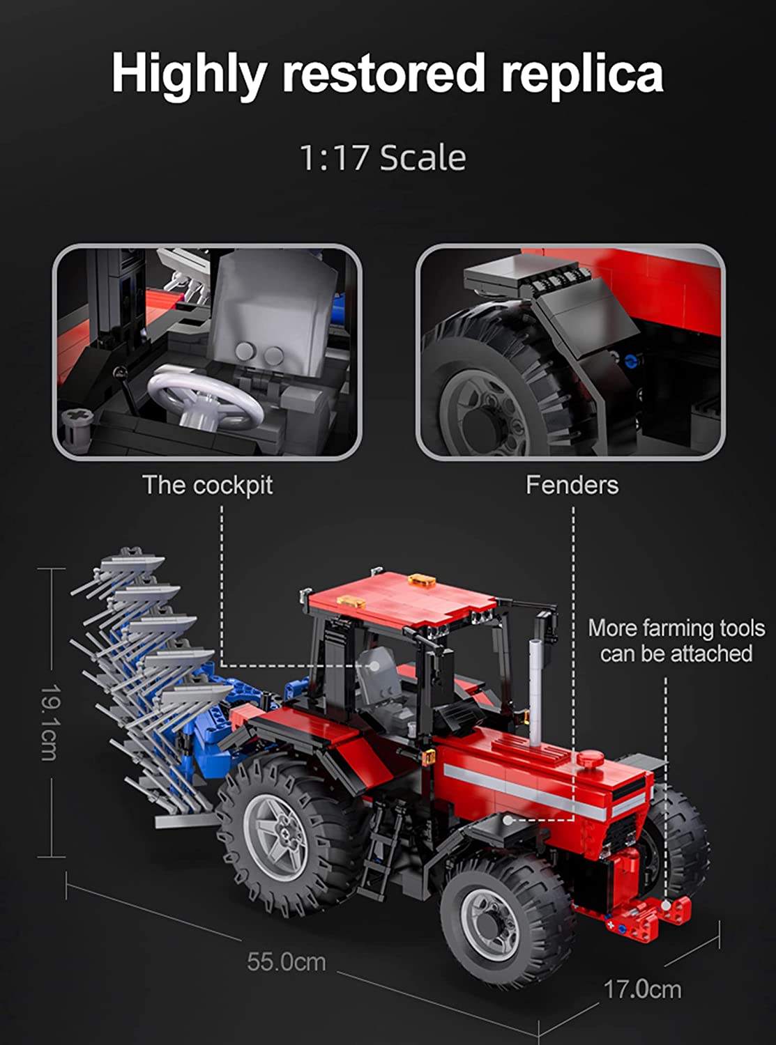 CADA C61052w Technik Traktor Ferngesteuert, 1675 Teile Technik Traktor Modell mit 4 Motoren Bausatz Kompatibel mit Lego Technik