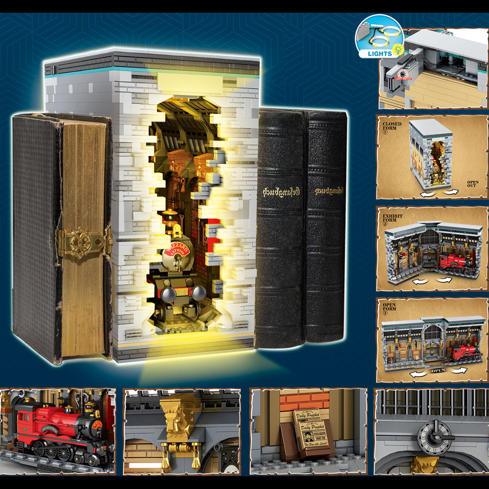Reobrix 66031 Harry Potter Magic Station Modell, 3060 Teile Magischer Bahnhof mit Lokomotive, LEDs Modellbausatz Kompatibel mit Lego Harry Potter